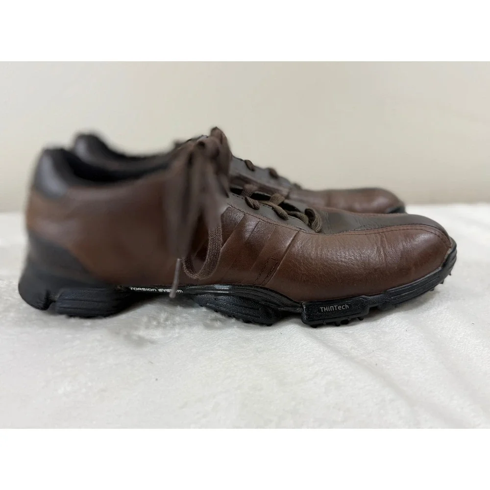 Adidas Greenstar FitFoam ThinTech Golf Shoes Men's 10 Brown Leather Soft Spikes